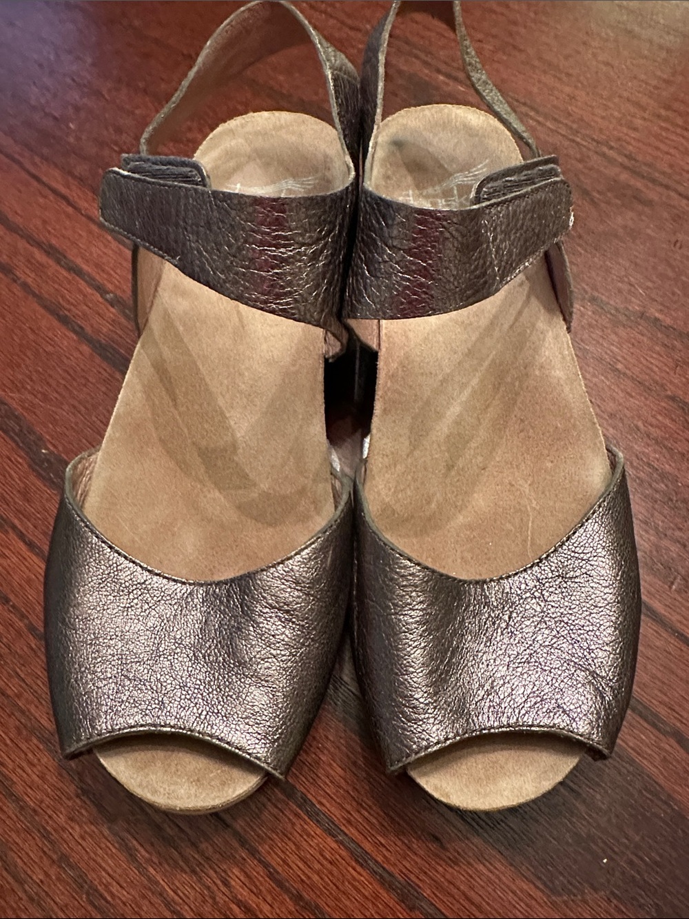 Dansko Metallic Brown Peep-Toe Slingback Sandals | 7